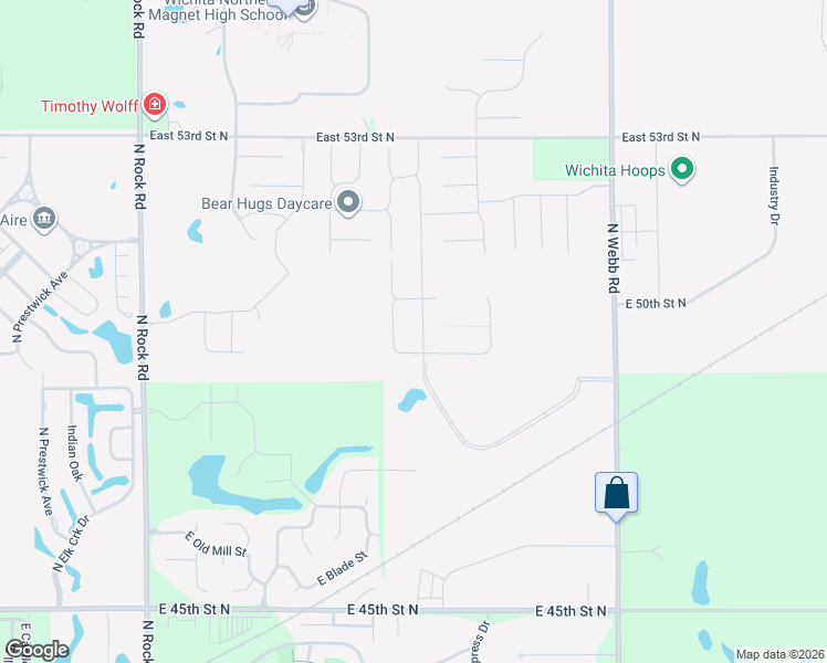 map of restaurants, bars, coffee shops, grocery stores, and more near 4969 North Tierra Lakes Parkway in Wichita