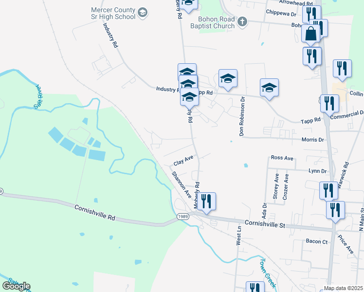 map of restaurants, bars, coffee shops, grocery stores, and more near 855 Scooter Avenue in Harrodsburg