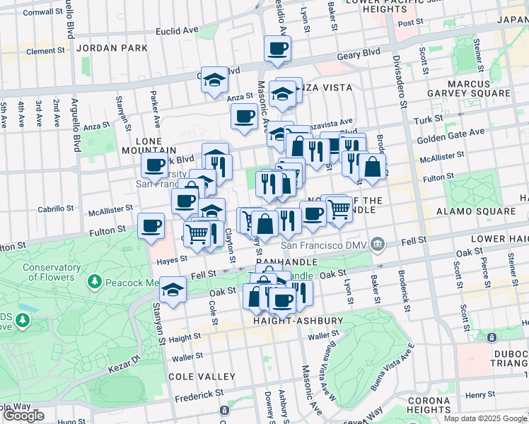 map of restaurants, bars, coffee shops, grocery stores, and more near 16 Hemway Terrace in San Francisco
