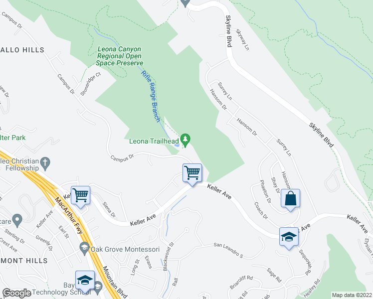 map of restaurants, bars, coffee shops, grocery stores, and more near 760 Canyon Oaks Drive in Oakland