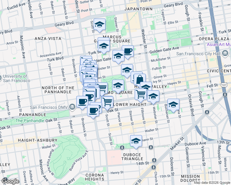 map of restaurants, bars, coffee shops, grocery stores, and more near in San Francisco