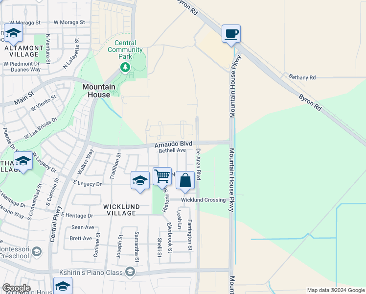 map of restaurants, bars, coffee shops, grocery stores, and more near 543 Bethell Avenue in Mountain House