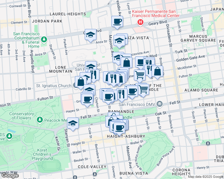 map of restaurants, bars, coffee shops, grocery stores, and more near 16 Hemway Terrace in San Francisco