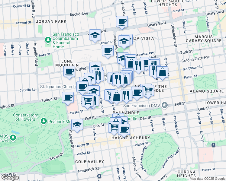map of restaurants, bars, coffee shops, grocery stores, and more near 16 Hemway Terrace in San Francisco