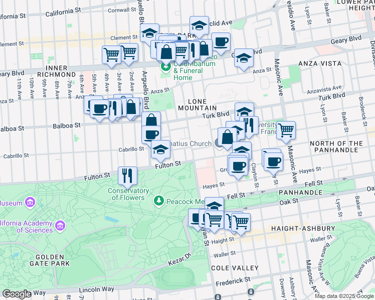 map of restaurants, bars, coffee shops, grocery stores, and more near 33 Paramount Terrace in San Francisco