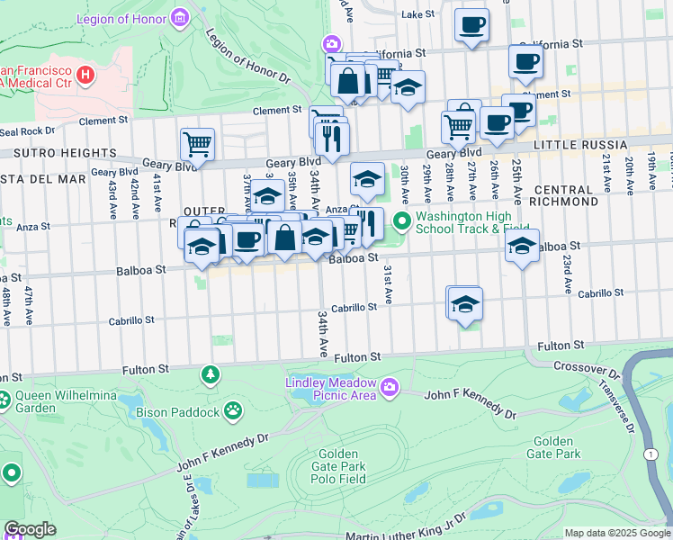 map of restaurants, bars, coffee shops, grocery stores, and more near in San Francisco