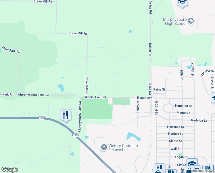 map of restaurants, bars, coffee shops, grocery stores, and more near 127 Cherry Lane in Murphysboro