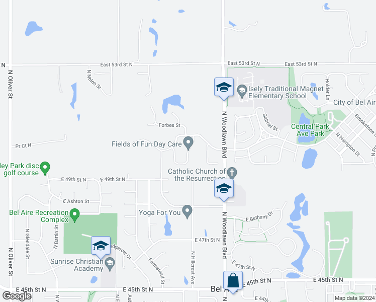 map of restaurants, bars, coffee shops, grocery stores, and more near Wildfire Street in Bel Aire