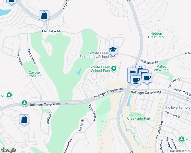 map of restaurants, bars, coffee shops, grocery stores, and more near 7518 Imperata Lane in San Ramon