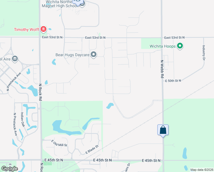 map of restaurants, bars, coffee shops, grocery stores, and more near 4969 North Tierra Lakes Parkway in Wichita