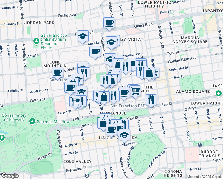 map of restaurants, bars, coffee shops, grocery stores, and more near in San Francisco