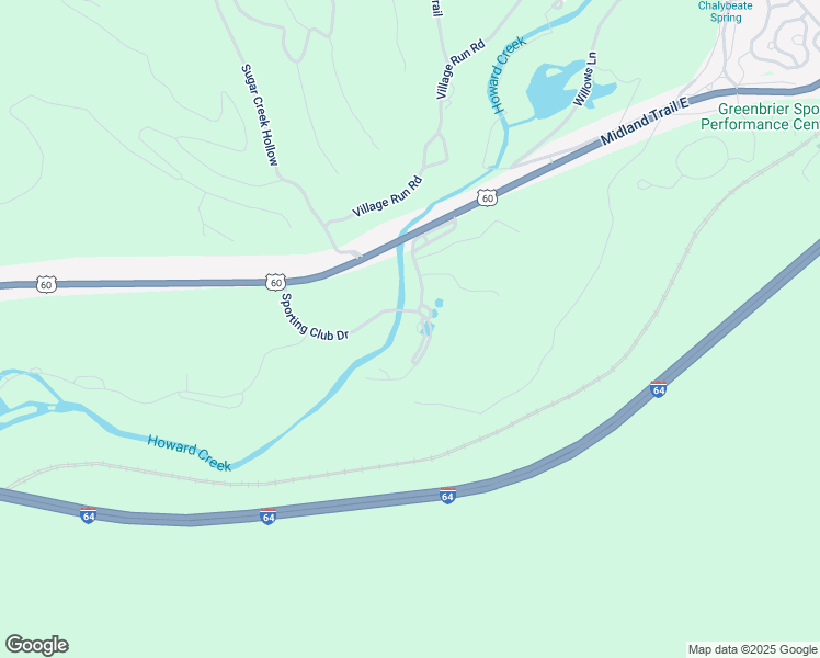 map of restaurants, bars, coffee shops, grocery stores, and more near 1 Sporting Club Drive in White Sulphur Springs