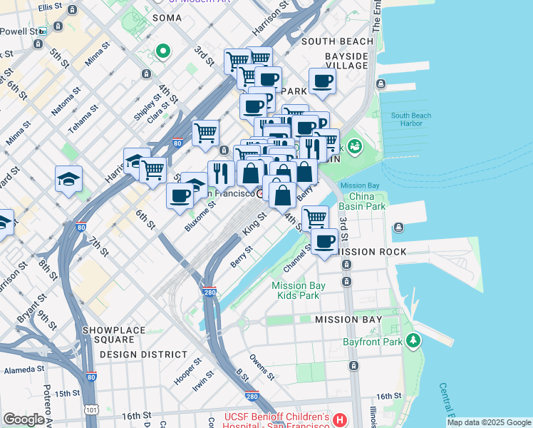 map of restaurants, bars, coffee shops, grocery stores, and more near in San Francisco