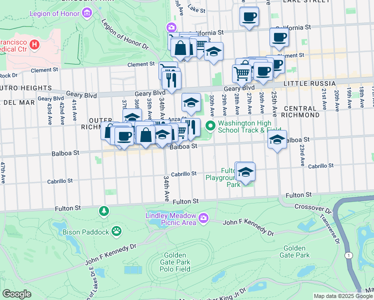 map of restaurants, bars, coffee shops, grocery stores, and more near in San Francisco