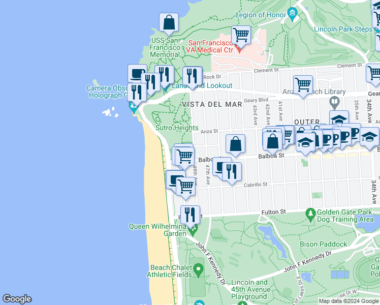 map of restaurants, bars, coffee shops, grocery stores, and more near 659 48th Avenue in San Francisco