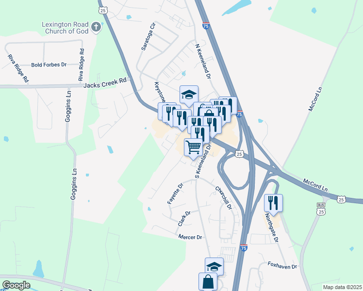 map of restaurants, bars, coffee shops, grocery stores, and more near 104 Industrial Drive in Richmond