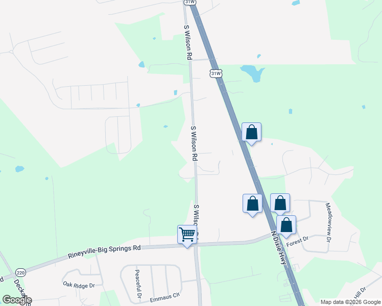 map of restaurants, bars, coffee shops, grocery stores, and more near 4759 South Wilson Road in Elizabethtown