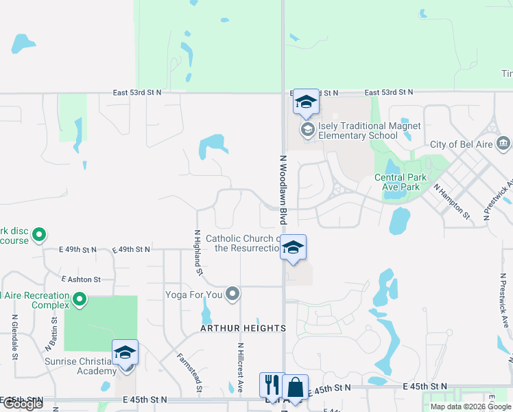 map of restaurants, bars, coffee shops, grocery stores, and more near 6229 East Central Park Avenue in Bel Aire