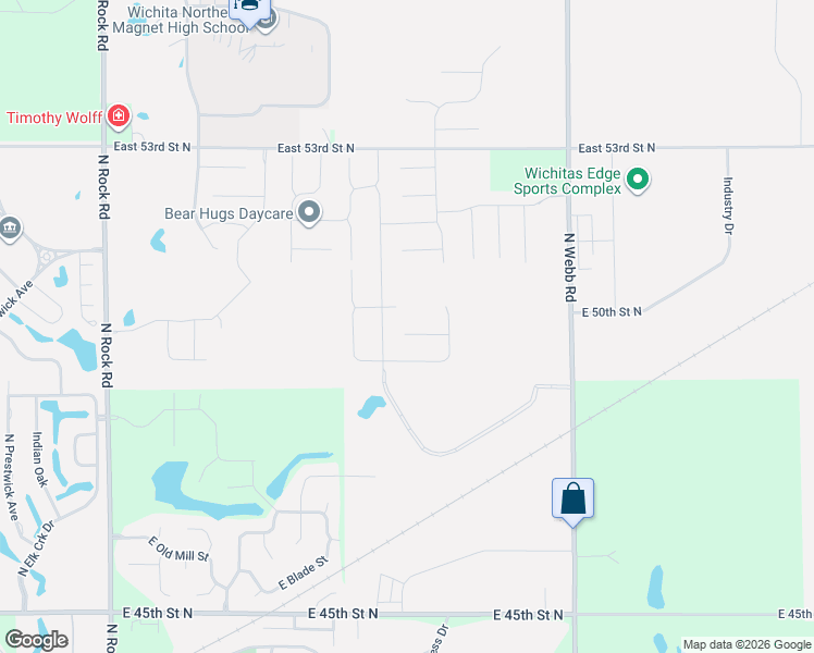 map of restaurants, bars, coffee shops, grocery stores, and more near 4969 North Tierra Lakes Parkway in Wichita