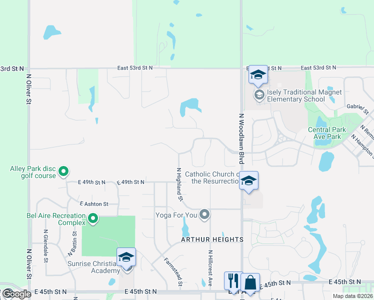 map of restaurants, bars, coffee shops, grocery stores, and more near East Central Park Avenue in Bel Aire