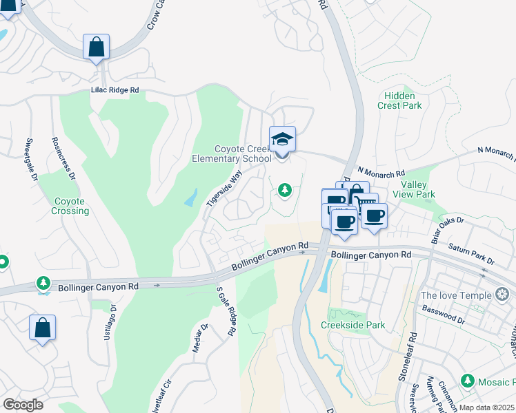 map of restaurants, bars, coffee shops, grocery stores, and more near 7178 Briza Loop in San Ramon