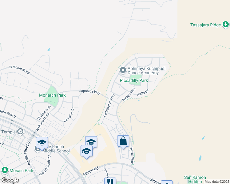 map of restaurants, bars, coffee shops, grocery stores, and more near 5156 Chiltern Lane in San Ramon