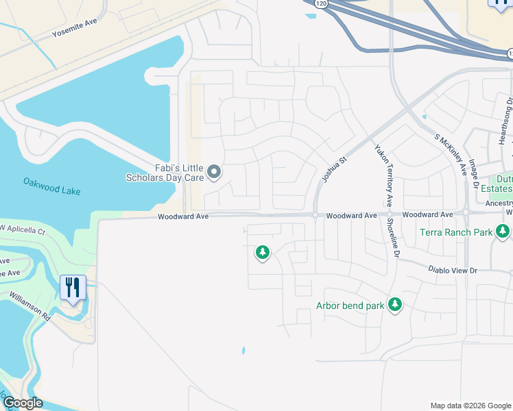 map of restaurants, bars, coffee shops, grocery stores, and more near 3351 Creedmoor Street in Manteca
