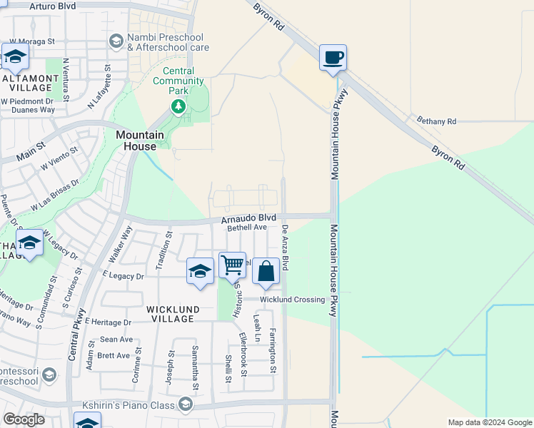 map of restaurants, bars, coffee shops, grocery stores, and more near 543 Bethell Avenue in Mountain House