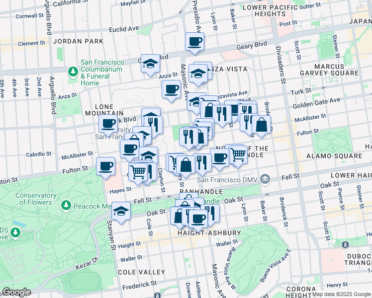 map of restaurants, bars, coffee shops, grocery stores, and more near 16 Hemway Terrace in San Francisco
