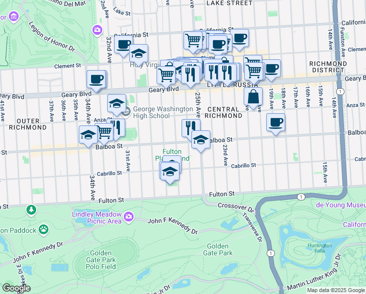 map of restaurants, bars, coffee shops, grocery stores, and more near 731 26th Avenue in San Francisco