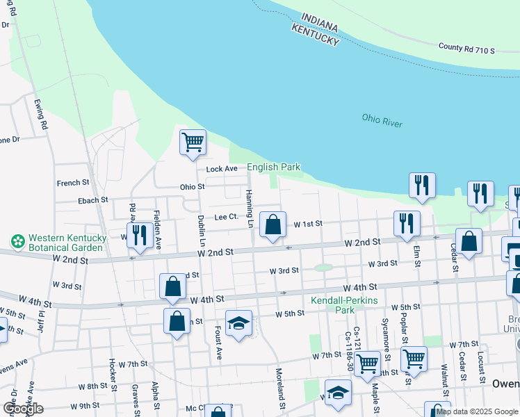 map of restaurants, bars, coffee shops, grocery stores, and more near 1528 Herr Avenue in Owensboro