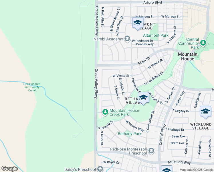 map of restaurants, bars, coffee shops, grocery stores, and more near 197 South Sonrisa Street in Mountain House
