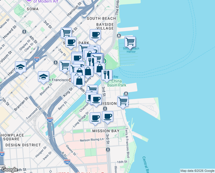 map of restaurants, bars, coffee shops, grocery stores, and more near 1023 3rd Street in San Francisco