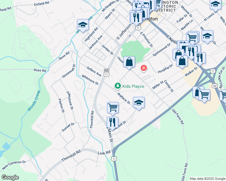 map of restaurants, bars, coffee shops, grocery stores, and more near 101 Wallace Street in Lexington