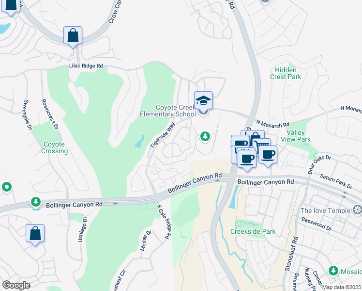 map of restaurants, bars, coffee shops, grocery stores, and more near 7621 Stellaria Lane in San Ramon