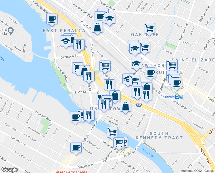 map of restaurants, bars, coffee shops, grocery stores, and more near 812 Lisbon Avenue in Oakland