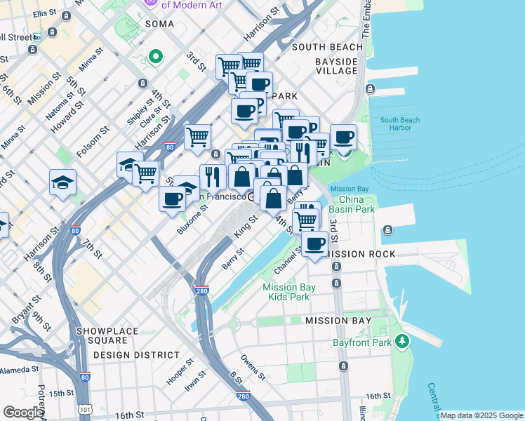 map of restaurants, bars, coffee shops, grocery stores, and more near in San Francisco