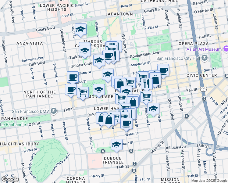 map of restaurants, bars, coffee shops, grocery stores, and more near in San Francisco