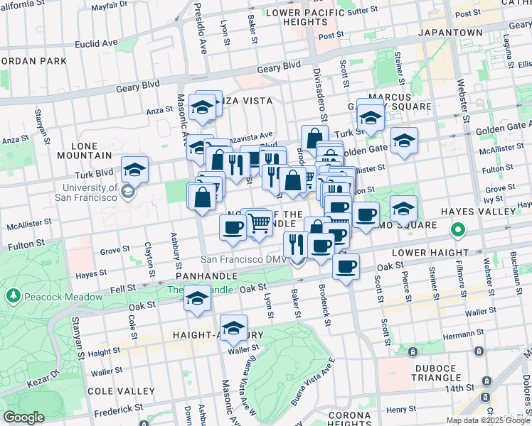 map of restaurants, bars, coffee shops, grocery stores, and more near in San Francisco