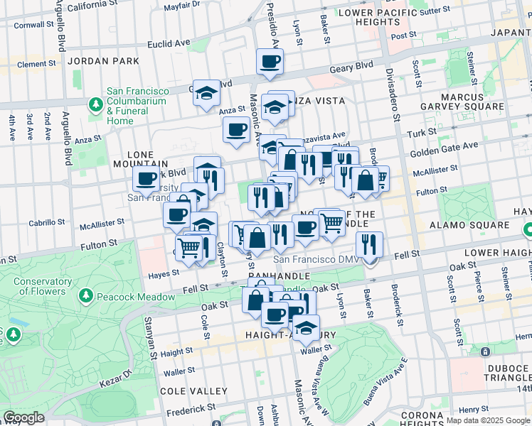 map of restaurants, bars, coffee shops, grocery stores, and more near in San Francisco