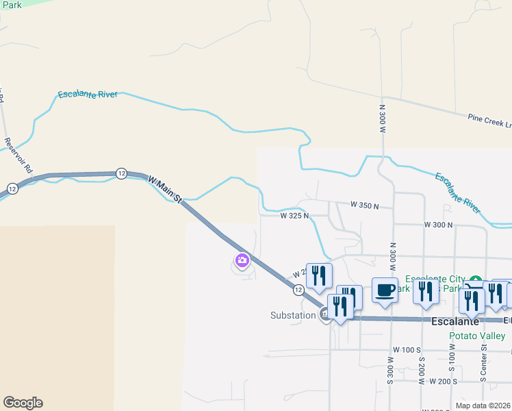 map of restaurants, bars, coffee shops, grocery stores, and more near 365 North 700 West in Escalante