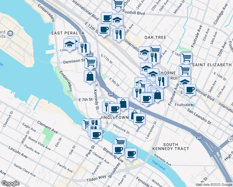 map of restaurants, bars, coffee shops, grocery stores, and more near 812 Lisbon Avenue in Oakland