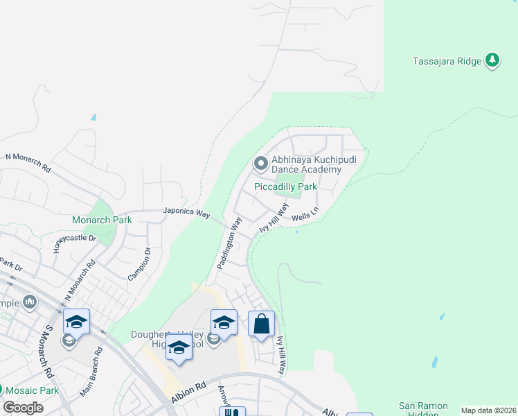 map of restaurants, bars, coffee shops, grocery stores, and more near 5102 Chiltern Lane in San Ramon