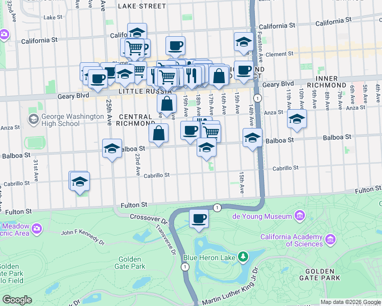 map of restaurants, bars, coffee shops, grocery stores, and more near in San Francisco