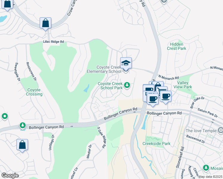 map of restaurants, bars, coffee shops, grocery stores, and more near in San Ramon