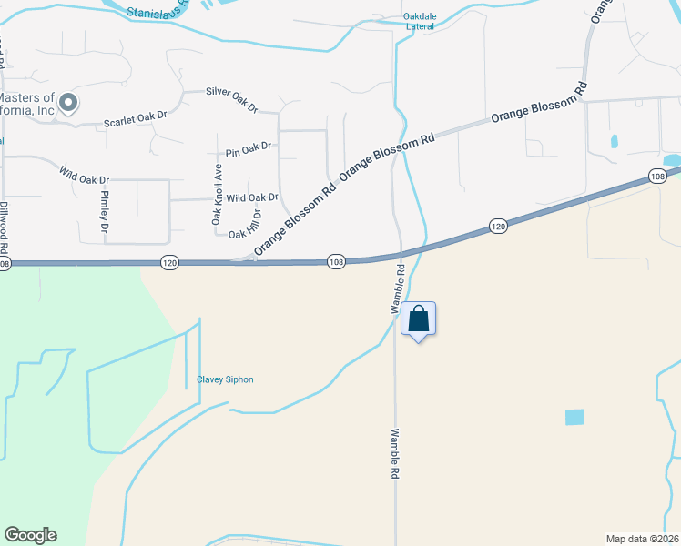 map of restaurants, bars, coffee shops, grocery stores, and more near 11722 California 120 in Oakdale