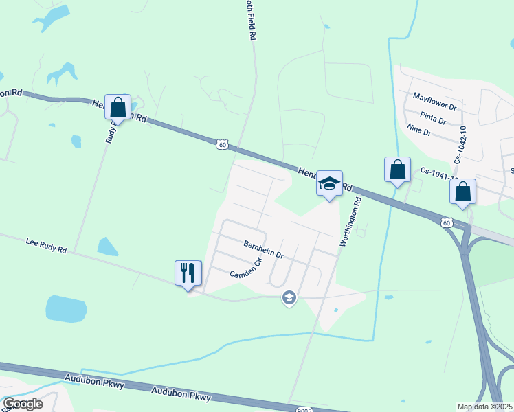 map of restaurants, bars, coffee shops, grocery stores, and more near Brixton Drive in Owensboro