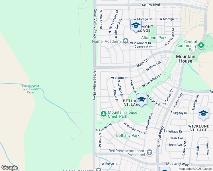 map of restaurants, bars, coffee shops, grocery stores, and more near 197 South Sonrisa Street in Mountain House