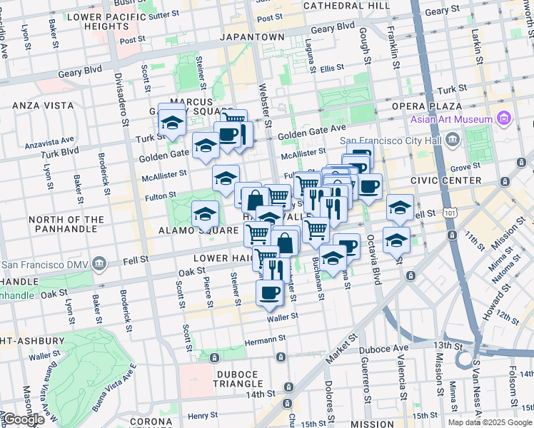map of restaurants, bars, coffee shops, grocery stores, and more near in San Francisco
