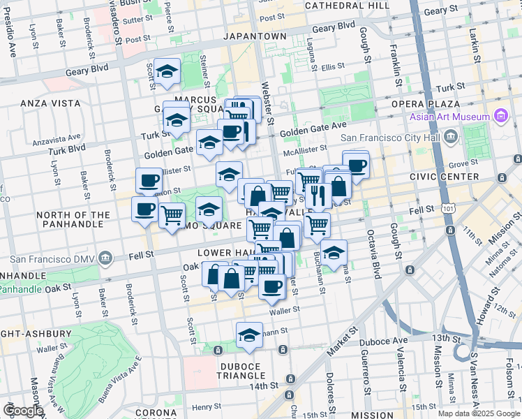 map of restaurants, bars, coffee shops, grocery stores, and more near in San Francisco